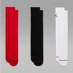 3 Pairs Nike Air Jordan Everyday Crew Socks Size Large 8-12 Red Black White